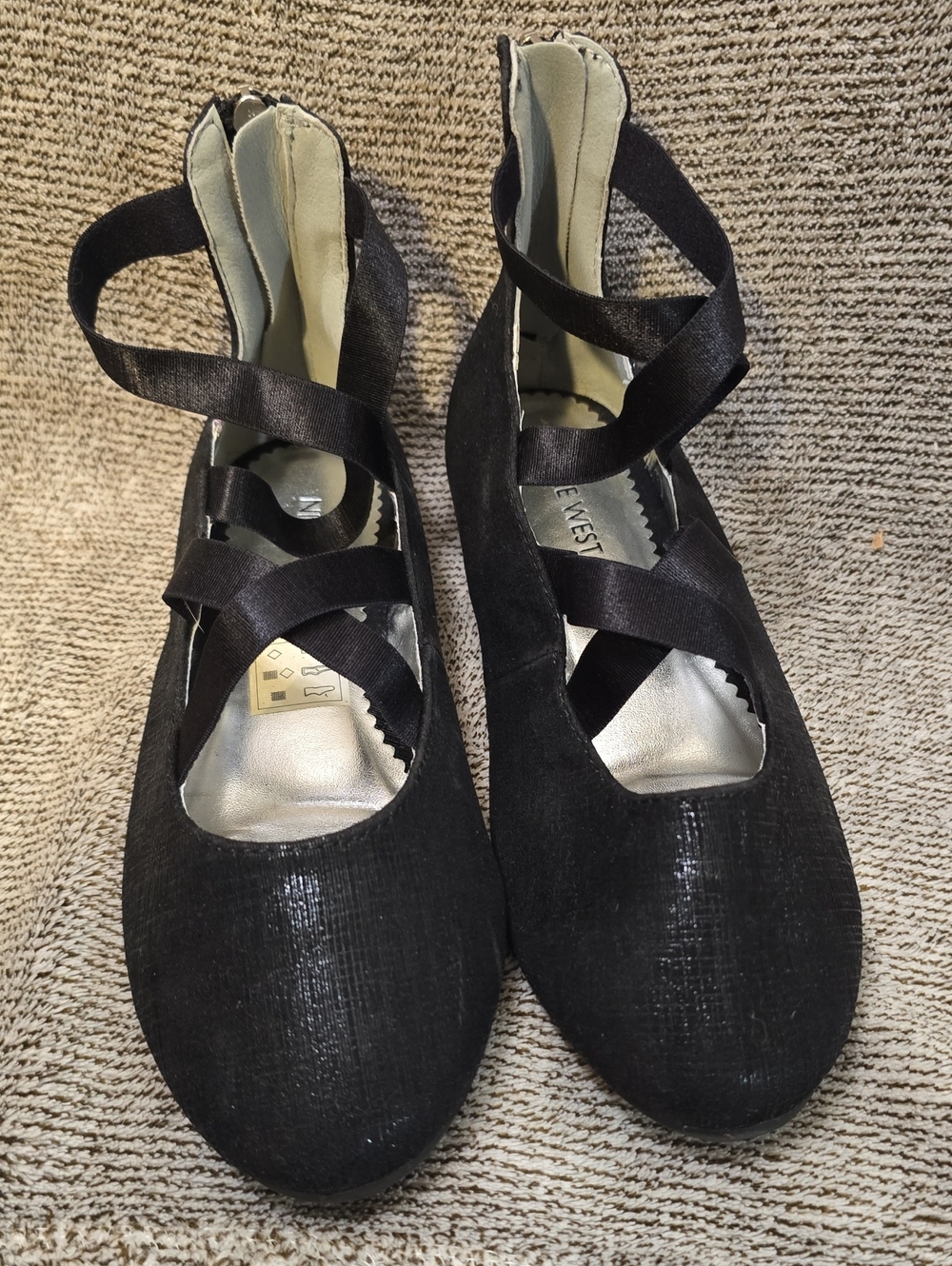 Nine West Black Ballet Flats with Crisscross Straps